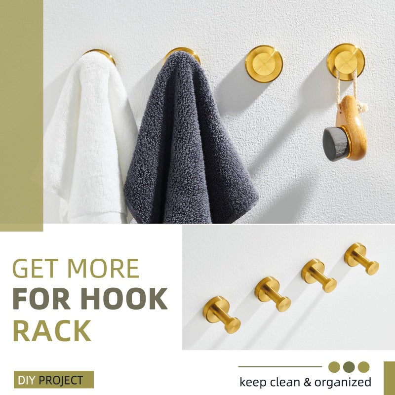 Angle Simple Robe and Towel Hook, SUS304 Stainless Steel Bathroom Robe Hook, Small Towel Hanger for Wall or Cabinet, Brushed Dark Gold - Image 4